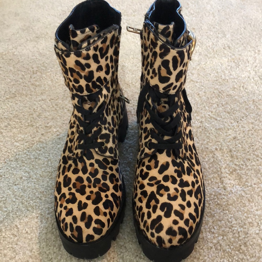 Coach Lucy Leopard print calf hair combat boots - Picture 3 of 11